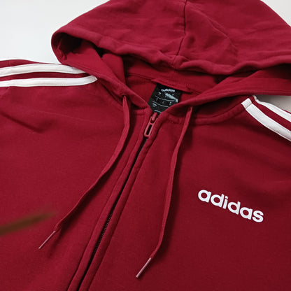 adidas アディダス フルジップパーカー スウェット スリーストライプス ワンポイント 裏起毛 レッド系 M