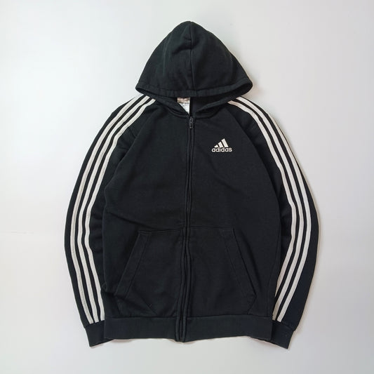 adidas アディダス フルジップパーカー スウェット スリーストライプス 裏起毛 ブラック M