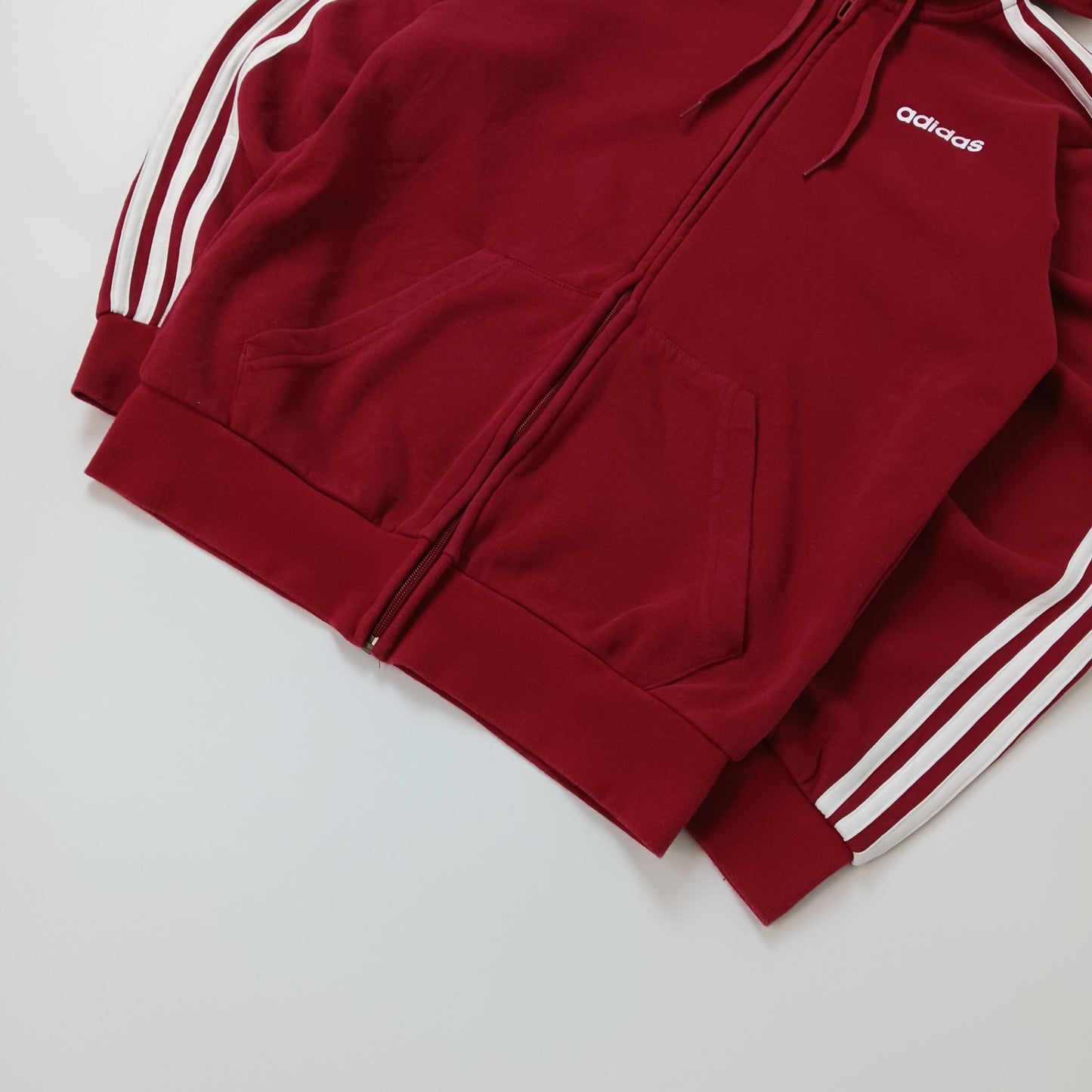 adidas アディダス フルジップパーカー スウェット スリーストライプス ワンポイント 裏起毛 レッド系 M