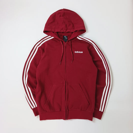 adidas アディダス フルジップパーカー スウェット スリーストライプス ワンポイント 裏起毛 レッド系 M